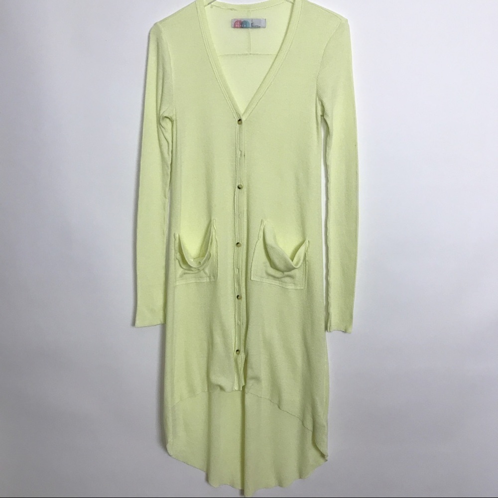 Free People Beach hi lo yellow cardigan pockets M - Picture 2 of 8